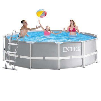 Каркасний басейн круглий 366 x 99 см з драбиною сірий Intex 26716-1 172608 фото