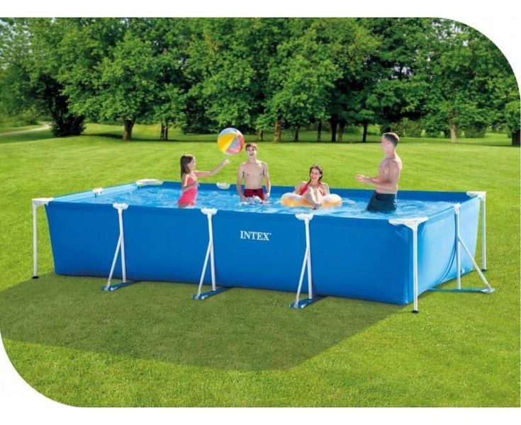 Каркасний басейн прямокутний 450 х 220 х 84 см з фільтром, драбиною, тентом, підстилкою, дозатором та набором для догляду блакитний Intex 28273-7 173409 фото