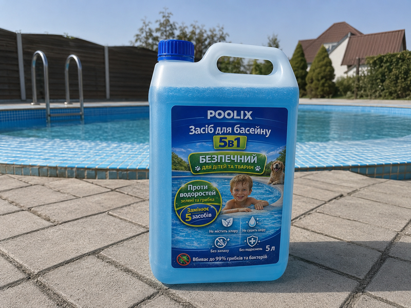 Хімія для басейну без хлору POOLIX 5в1 від водоростей, грибка та бактерій 5 л poolix5v1 фото
