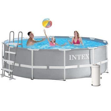 Каркасний басейн круглий 366 x 122 см з фільтром та драбиною сірий Intex 26718FR 175512 фото