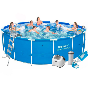 Каркасний басейн Bestway 5612U-6, 427 х 132 см (4 г/год, 3785 л/год, драбина, тент, підстилка, набір для догляду) 173410 фото