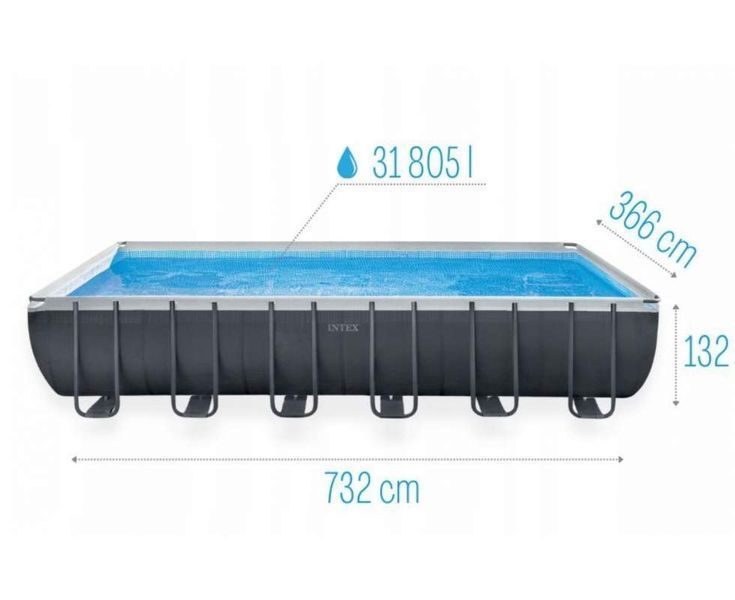 Каркасний басейн Intex 26364, 732 х 366 х 132 см (7 900 л/год, драбина, тент, підстилка) 175189 фото