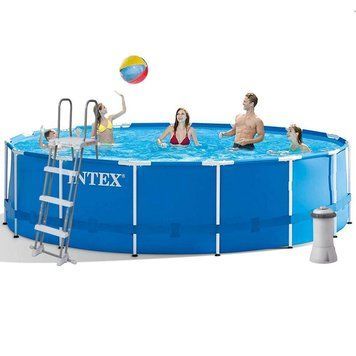 Каркасний басейн Intex 28242 457 x 122 см блакитний з фільтром, драбиною, тентом та підстилкою 172515 фото