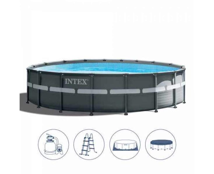 Каркасний басейн Intex 26334-12, 610 х 122 см (150мл/11г/год, 12 000 л/год, драбина, тент, підстилка, набір для догляду) 170886 фото