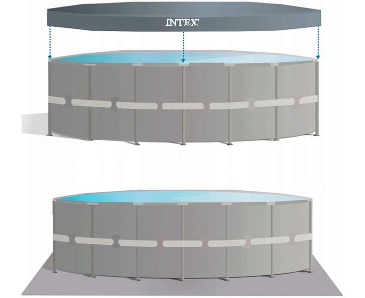 Каркасний басейн Intex 26334-12, 610 х 122 см (150мл/11г/год, 12 000 л/год, драбина, тент, підстилка, набір для догляду) 170886 фото